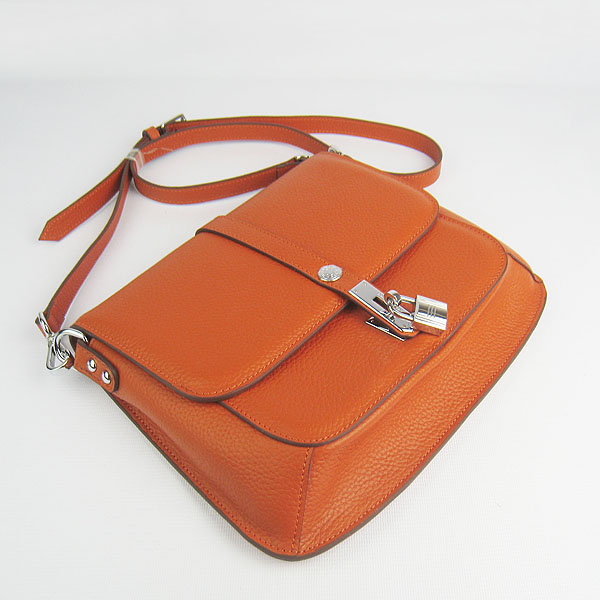 Fake Hermes Togo Leather Messenger Bag Orange 8079